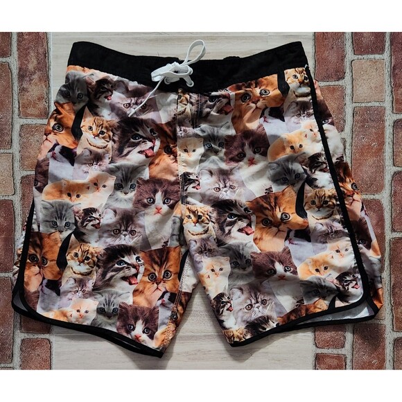 Cat Faces Men's Swim Trunks XXL Bioworld Kitty Shorts Summer Funny Lined EUC - Picture 2 of 7